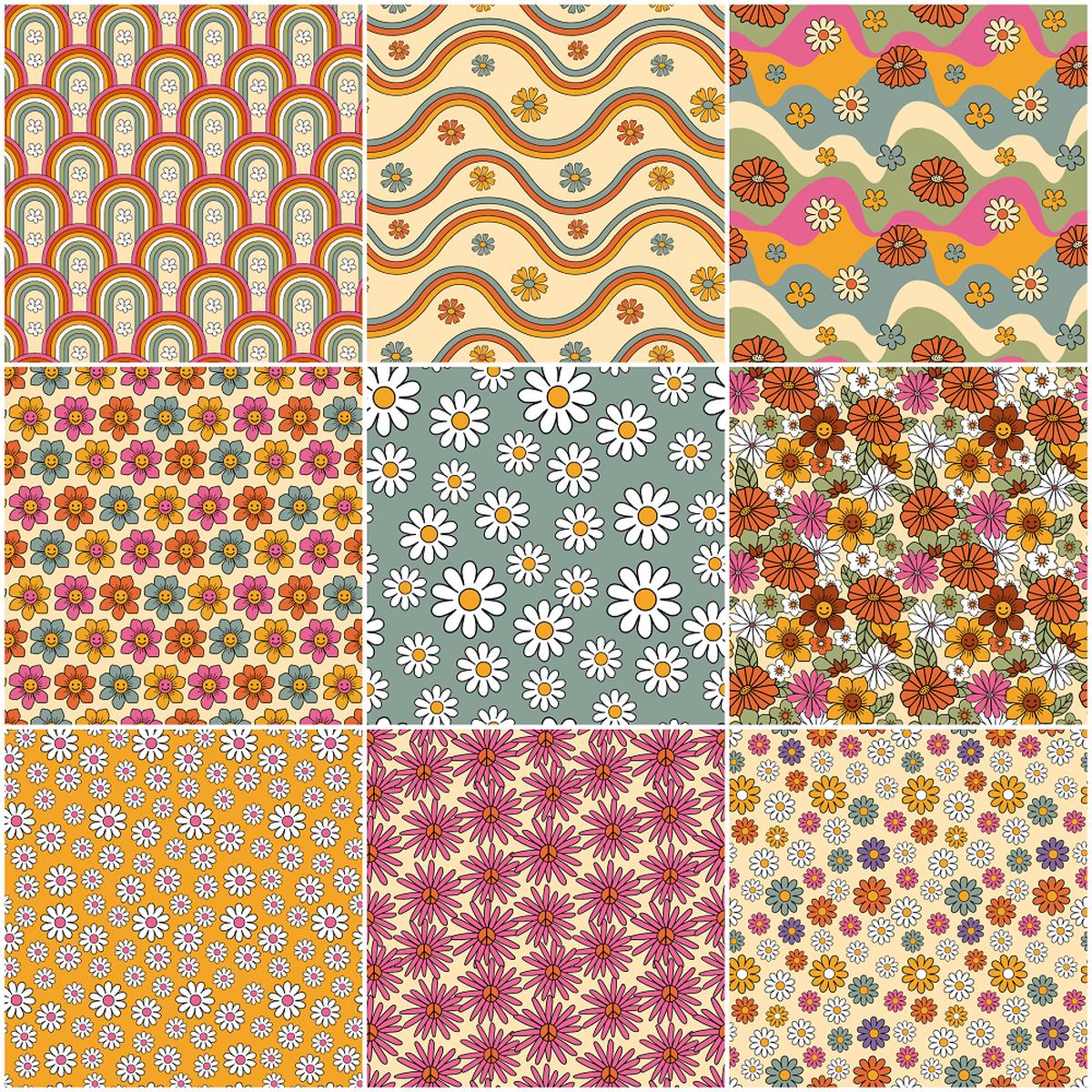 70s Retro Floral Charm Pack - 9 Pieces