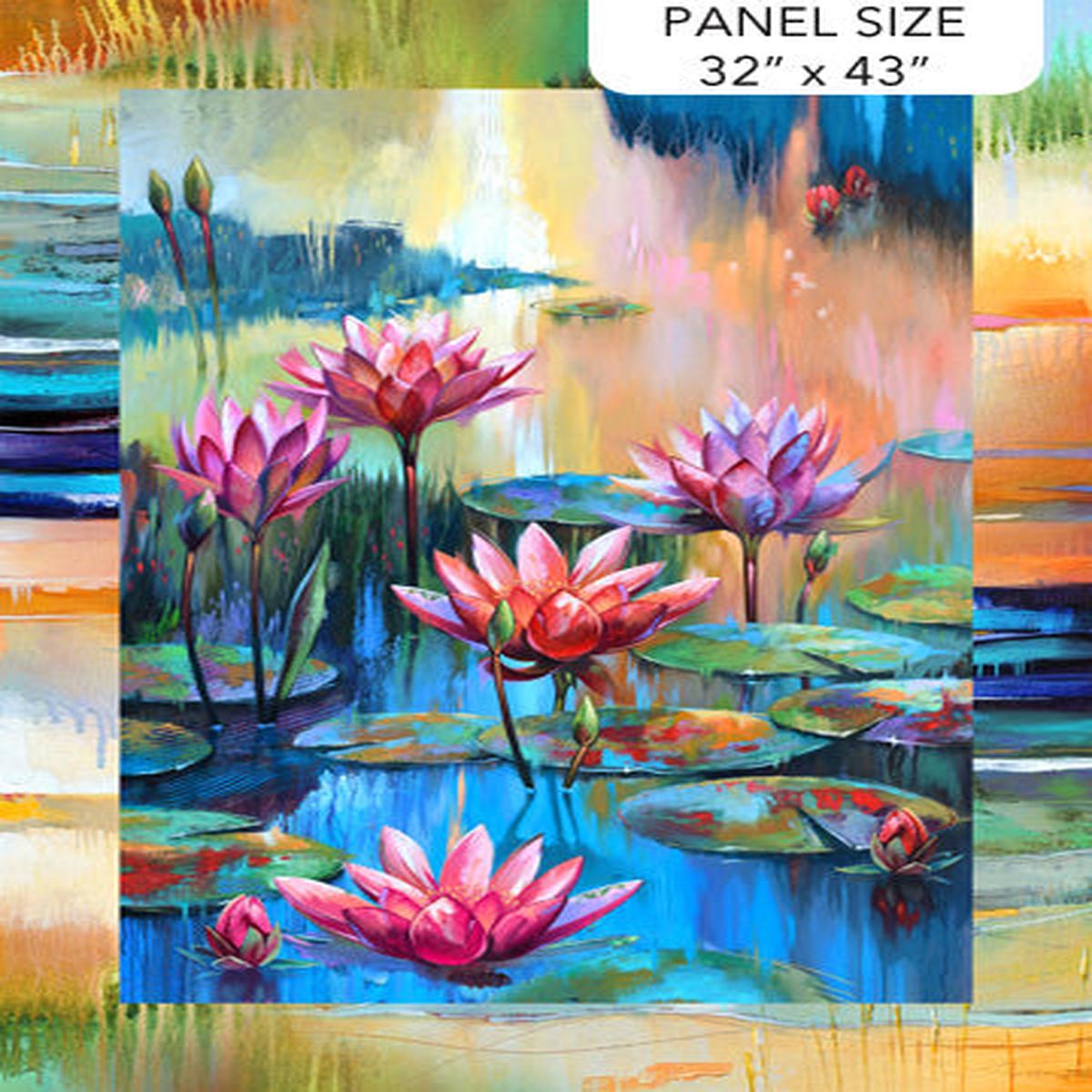 Fabric LOTUS PANEL dk. Blue Multi from LOTUS Collection by Tim Parker for Northcott, DP28420-46