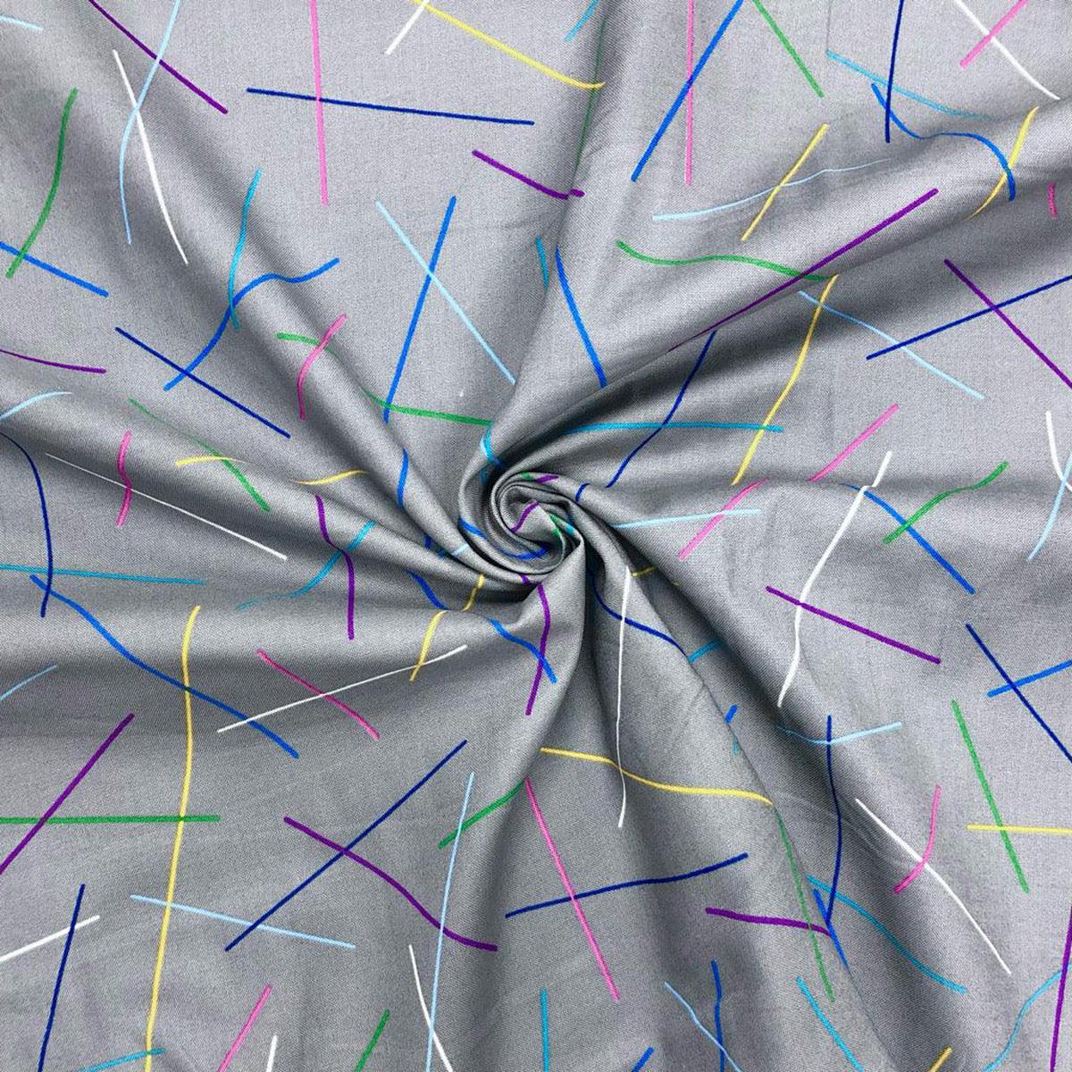 Multicoloured Lines on Grey Cotton Fabric - 58" wide