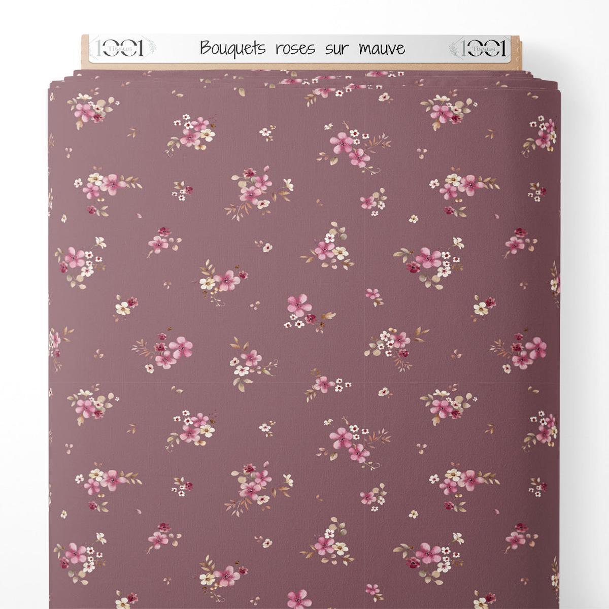 Tissu - Bouquets roses sur mauve