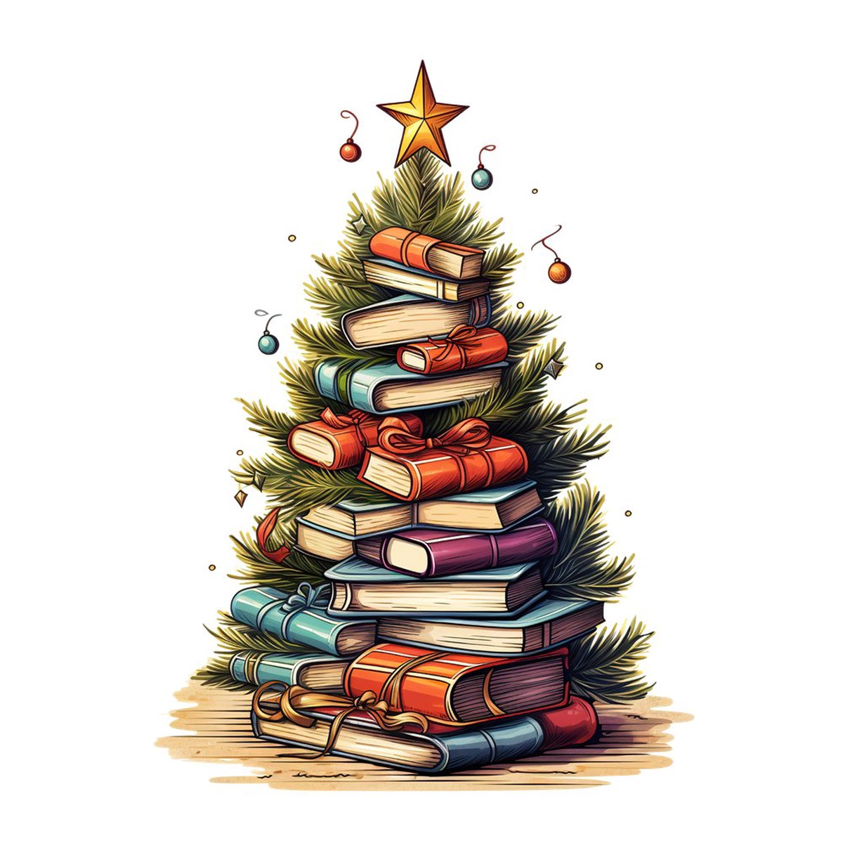 Christmas Book Tree 5 Fabric Panel