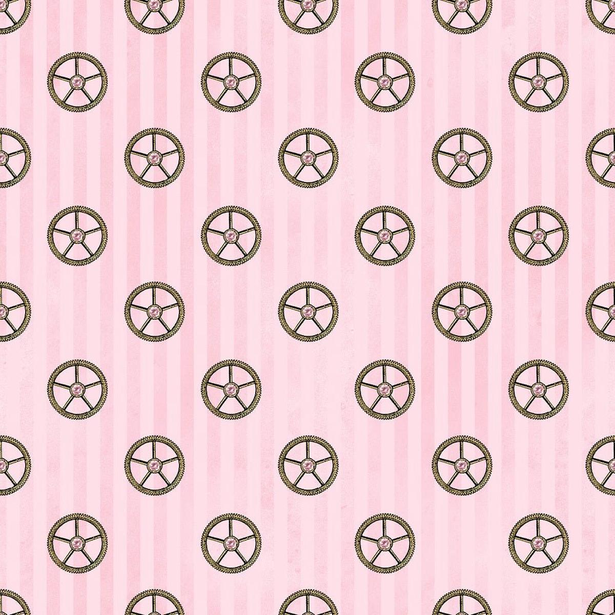 Pink and Gold Steampunk Gear Fabric