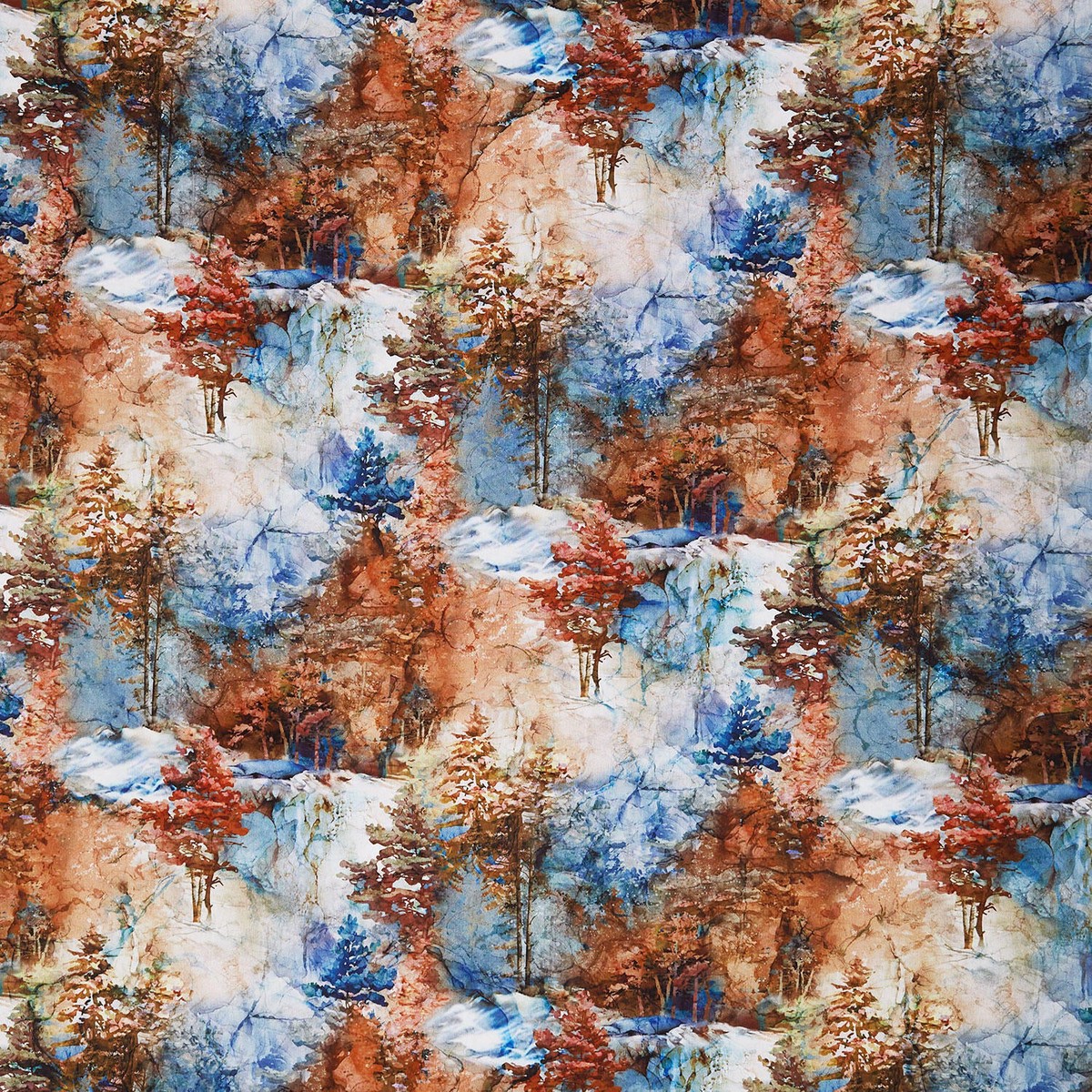Highland View - Trees Blue Multi Digitally Printed 108" Wide Backing