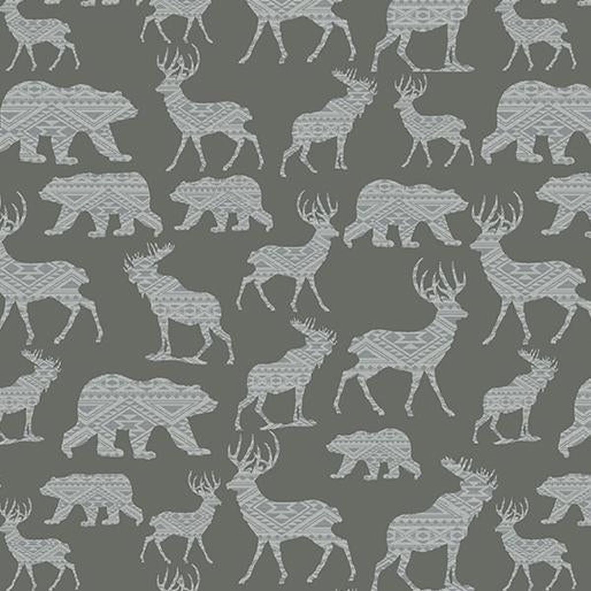 Silhouette Wildlife on Medium Gray Cotton Fabric