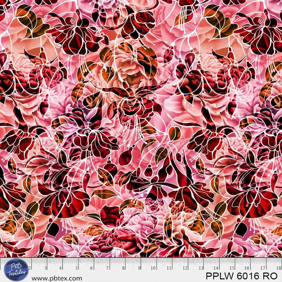 108" Petal Play Pink Red Florals Cotton Wideback Fabric per yard