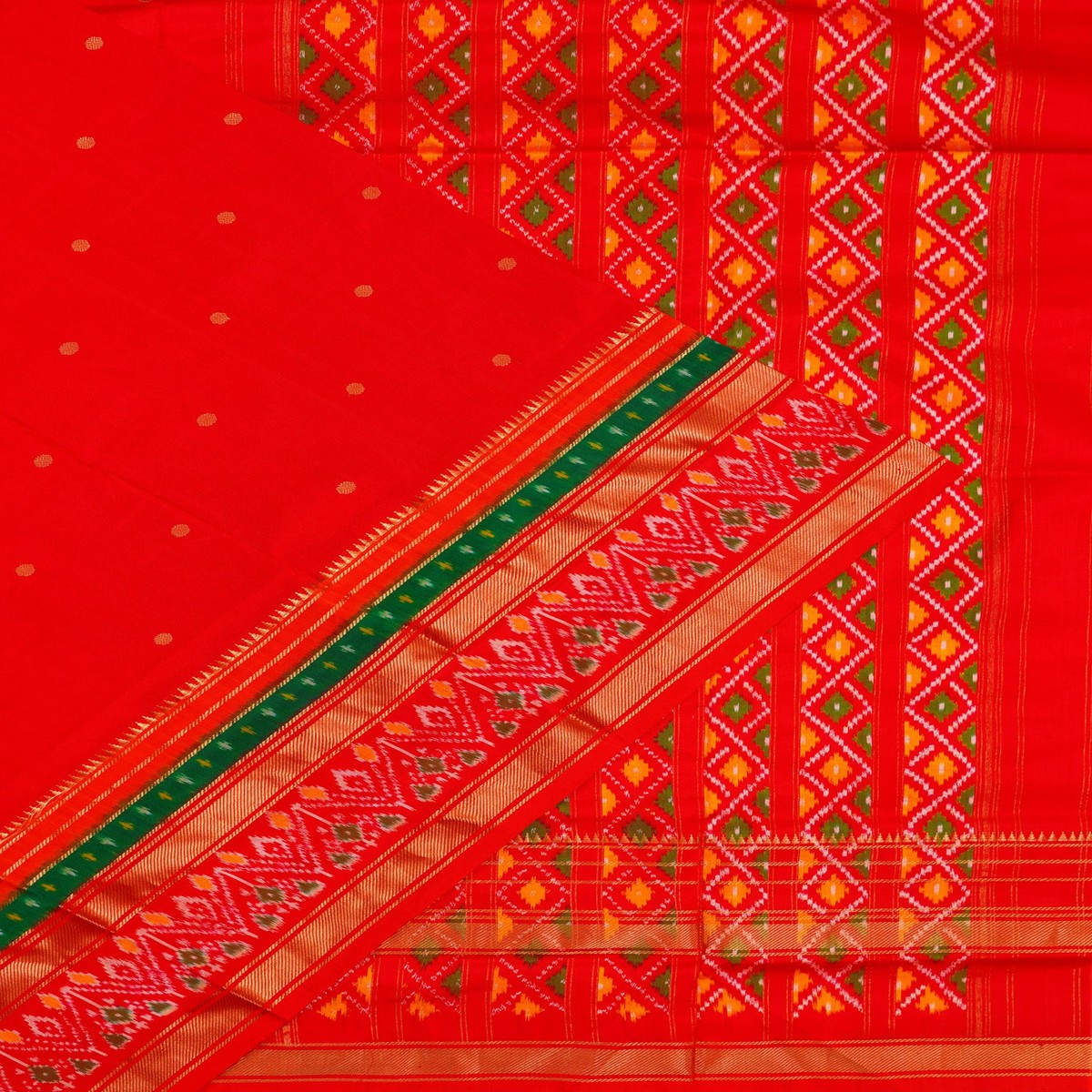 Pochampally Silk Ikat Butta Bright Red Saree