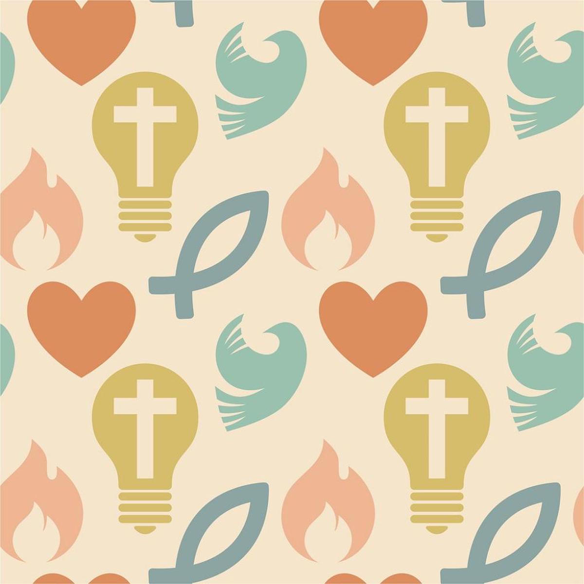 Vintage Christian Symbols Fabric - Tan