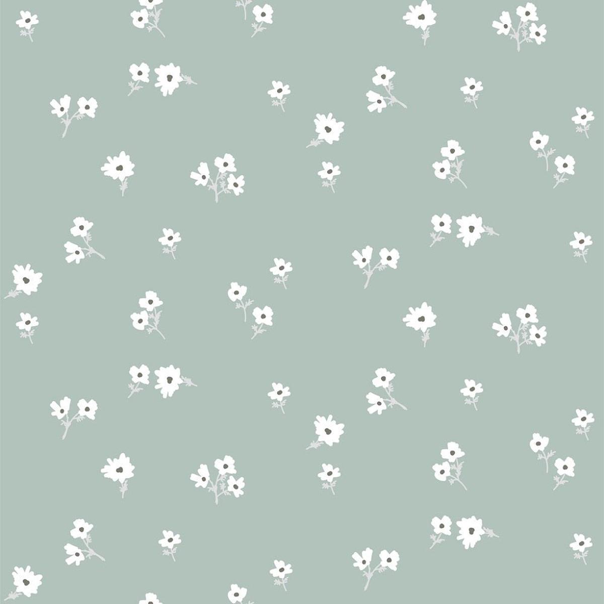 Ditsy White Flowers Fabric - Green