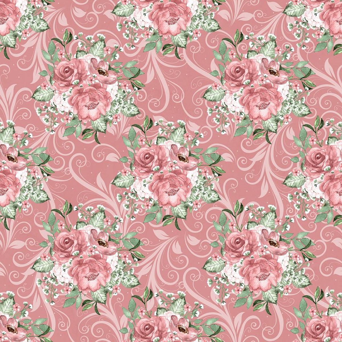 Dusty Rose Garden Floral Bouquets Fabric - Pink