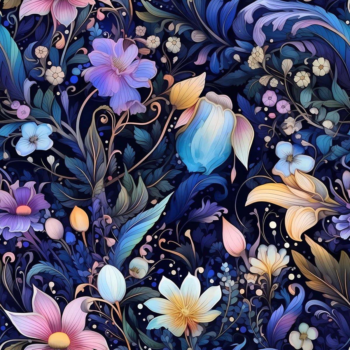 Nightlife Nouveau Floral Pattern 7 Fabric
