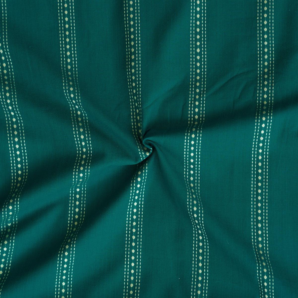 Pure Cotton Handloom Teal Green With Cream Border Woven Fabric