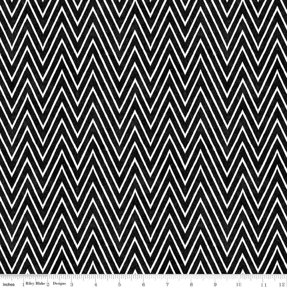 SALE Scary Scraps Shocking Chevron Black Striped Fabric - C17610 - Riley Blake Quilting Cotton Fabric