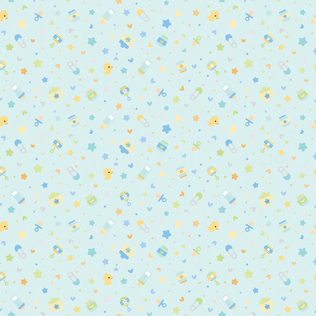 33" End of Bolt - SALE FLANNEL Baby Boy Binkies and Bottles F13332 Sky - Riley Blake Designs - Children's Stars Safety Pins - FLANNEL Cotton