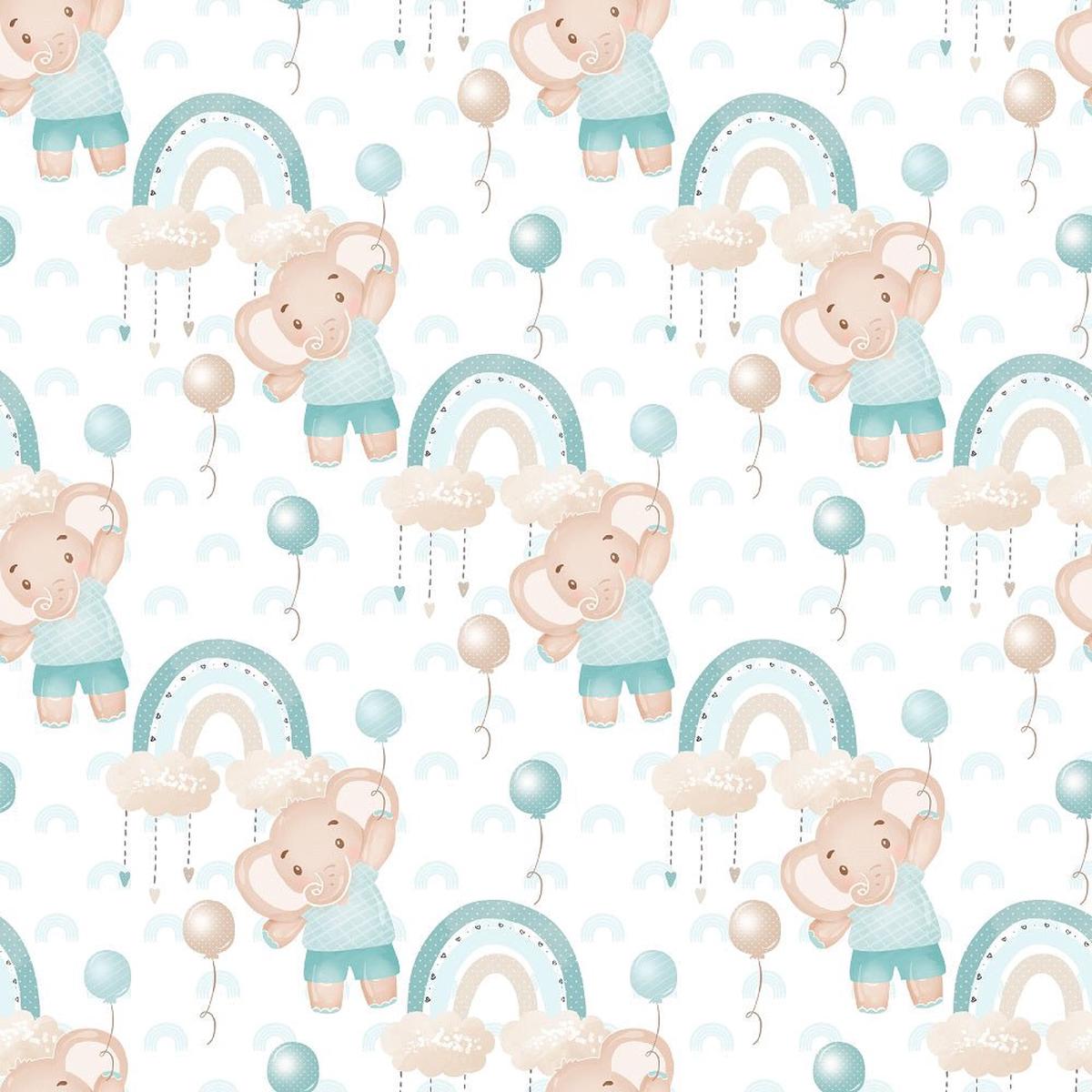 Baby Boy Elephant Fabric - White