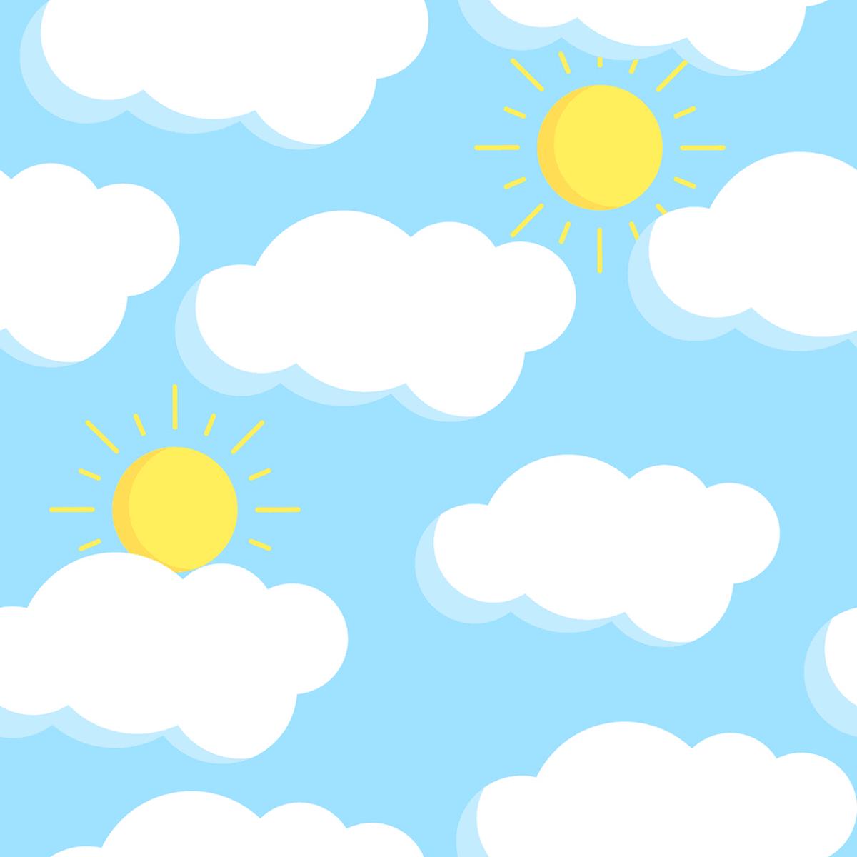 Blue Sky, Clouds and Sun Fabric