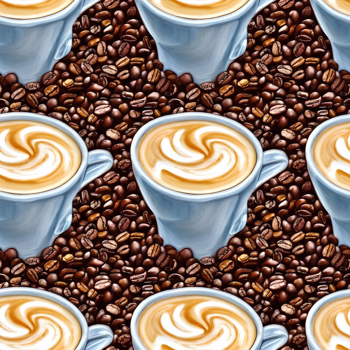 Coffee Cups and Beans Fabric