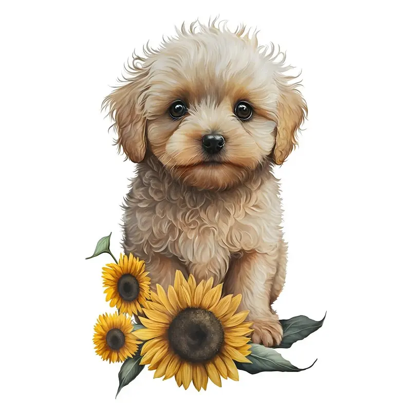 Cute Puppies & Sunflowers #7 Fabric Panel