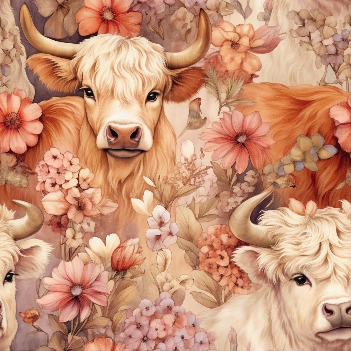 Pretty Highland Cows Pattern 15 Quilting Cotton Fabric