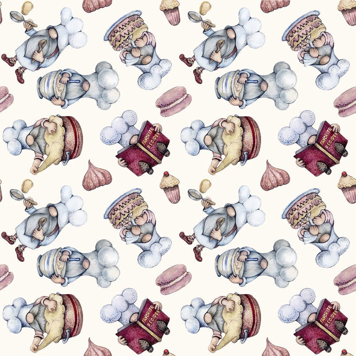 Tossed Baker Gnomes Food Fabric