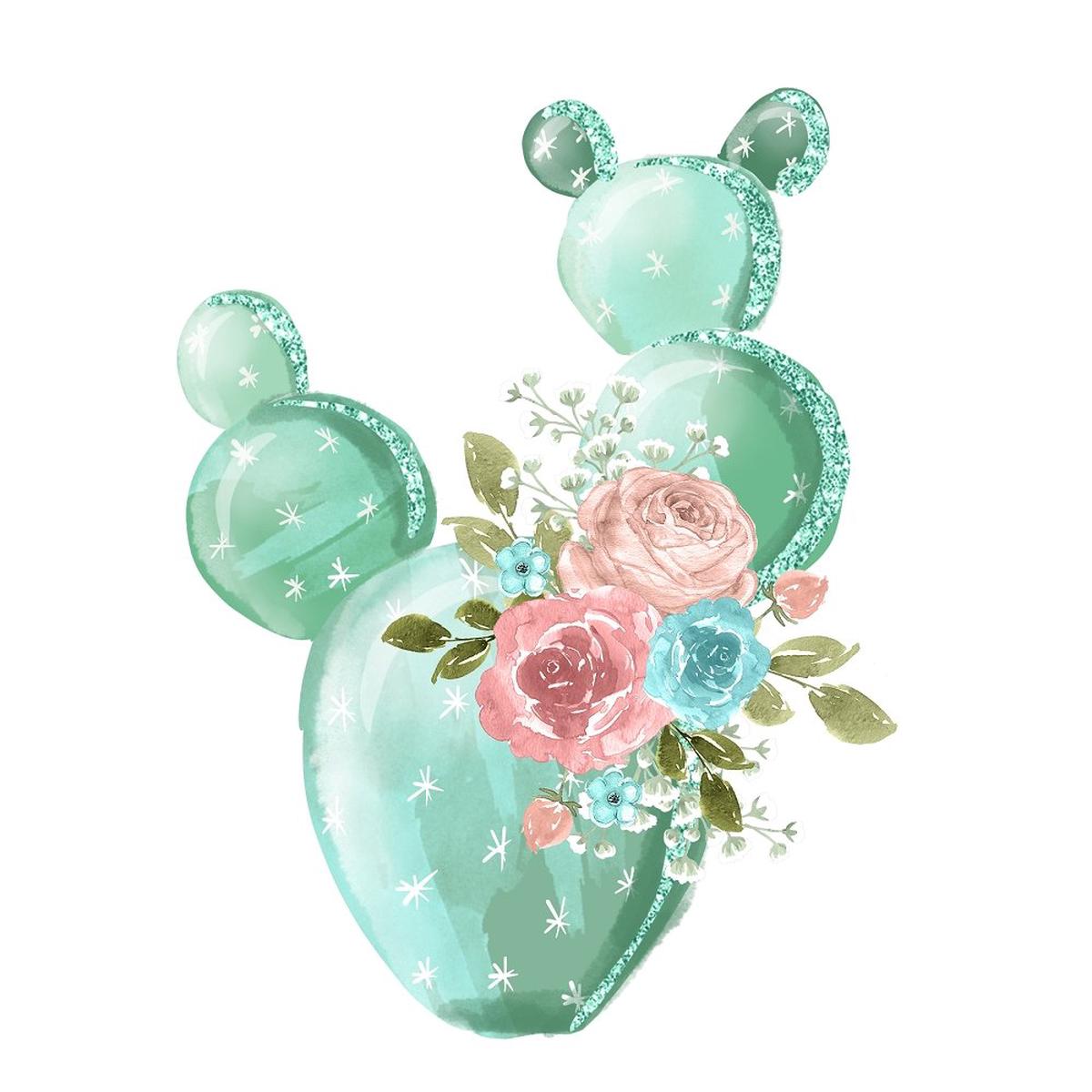 Watercolor Floral Cactus Fabric Panel