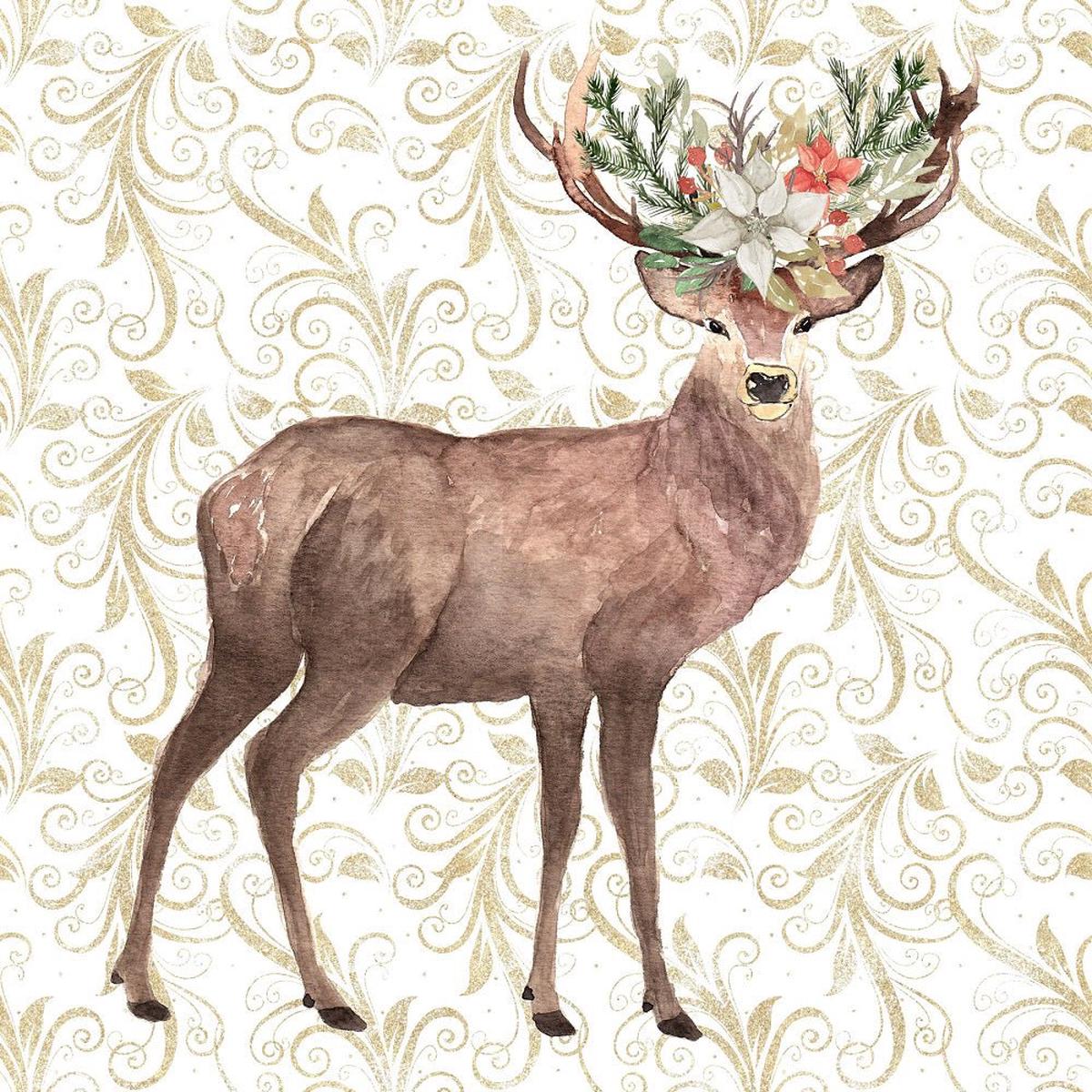 Winter Dreams Floral Deer Fabric Panel - White