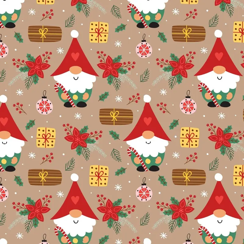 Gnome With Candy Cane Fabric - Brown