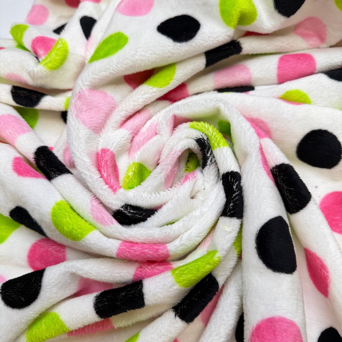 Peppermint Tart - Minky Polyester Blend Knit - White Multi Polka Dots - 0.75M Bundle