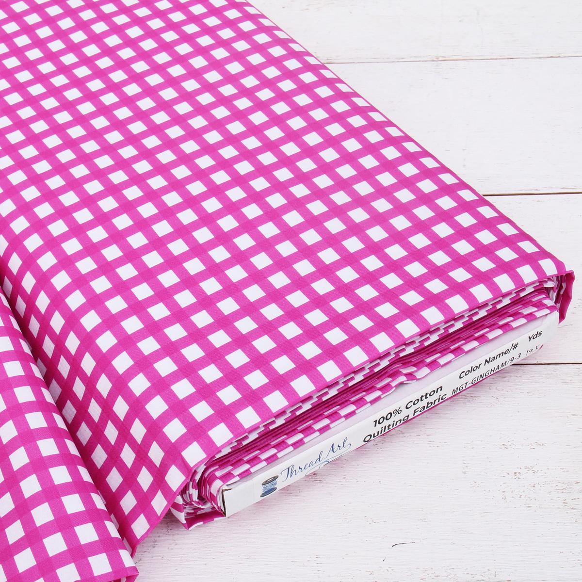 Premium Cotton Quilting Fabric Sold By The Yard - Spring Picnic Collection - Gingham Magenta