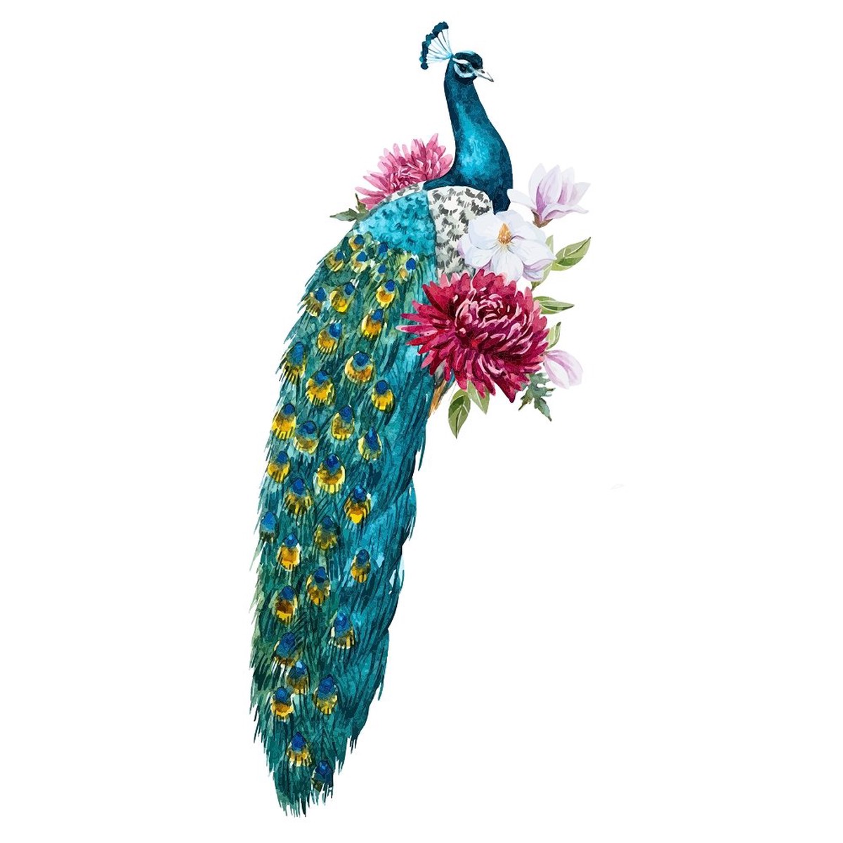 Elegant Watercolor Peacock Fabric Panel