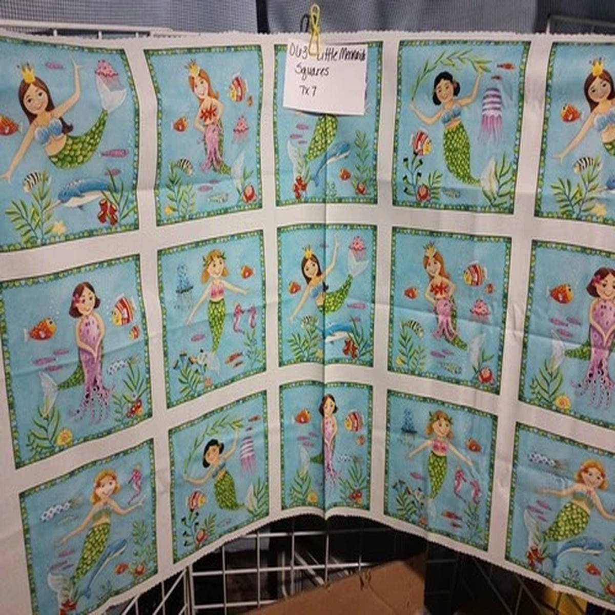F063 1 "Mermaid" Squares Cotton Fabric Panel