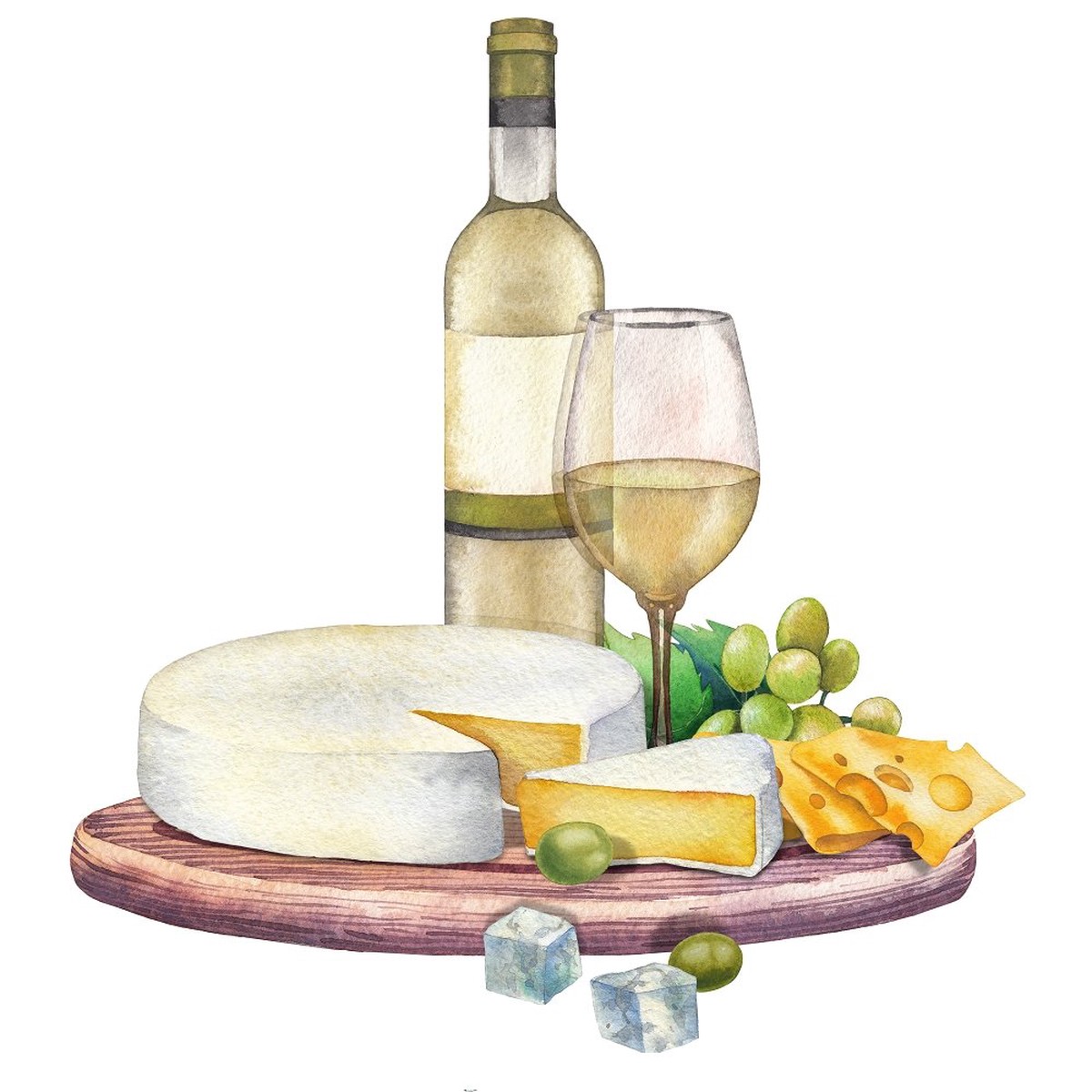 White Wine Cheese Charcuterie Board Fabric Panel - Variation 1