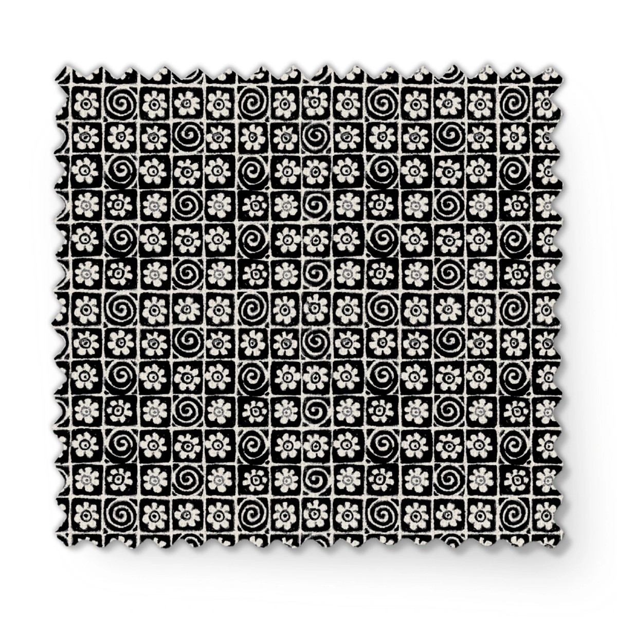 Floral Swirl Tiles on Black Fabric