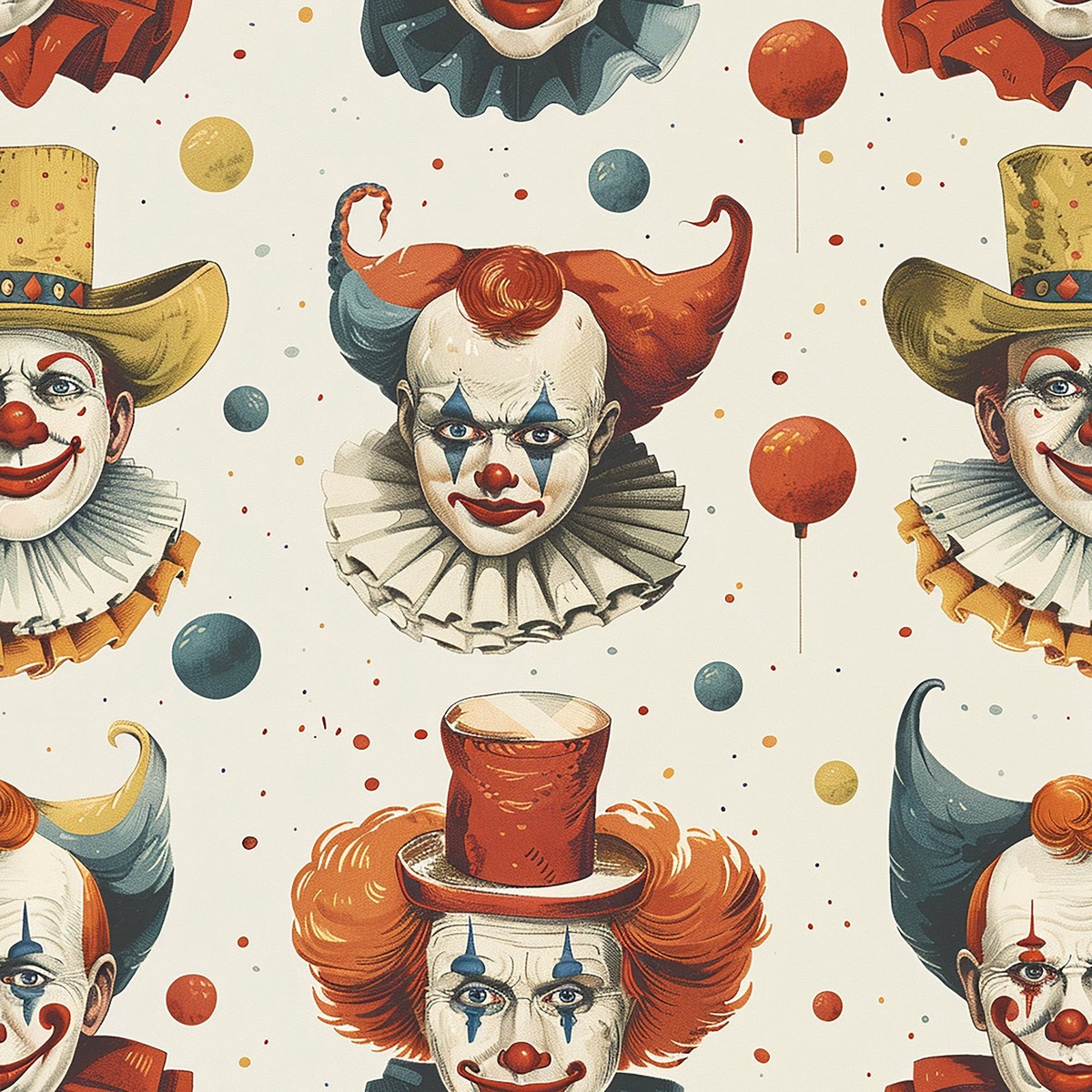Old Timey Clown Pattern 6 Quilting Cotton Fabric