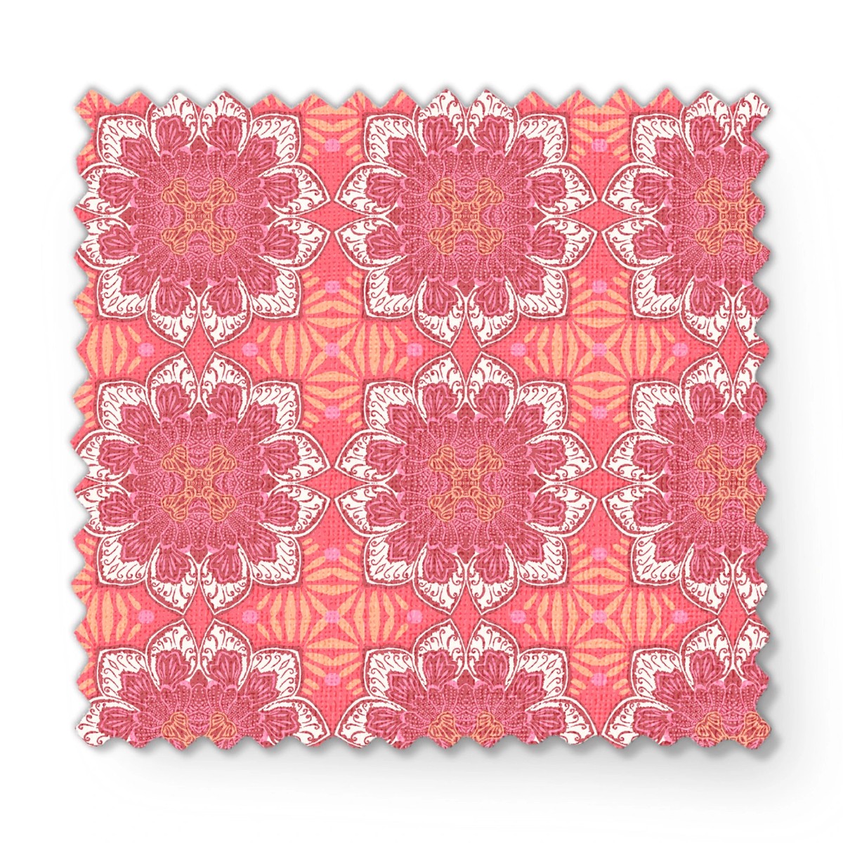 Retro Floral Tile on Pink & Coral Fabric