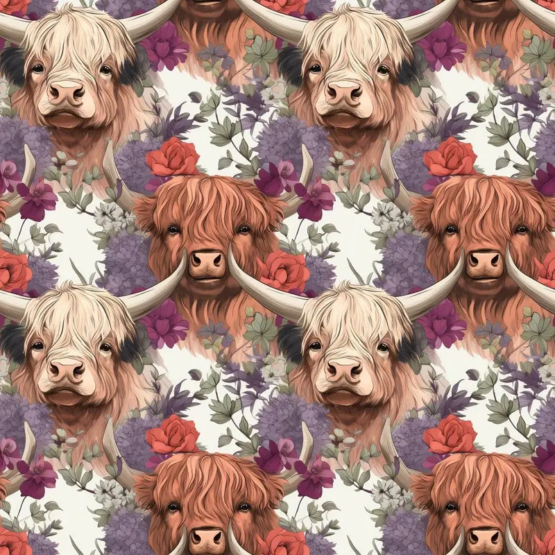 Boho Highland Cows #23 Fabric