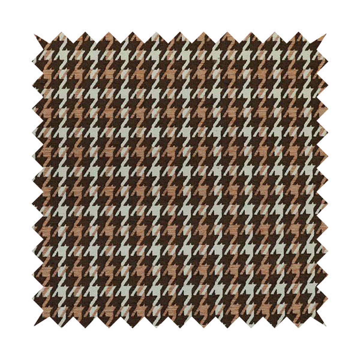 Boxer Houndstooth Pattern In Brown Orange Colour Woven Soft Chenille Upholstery Fabric JO-455
