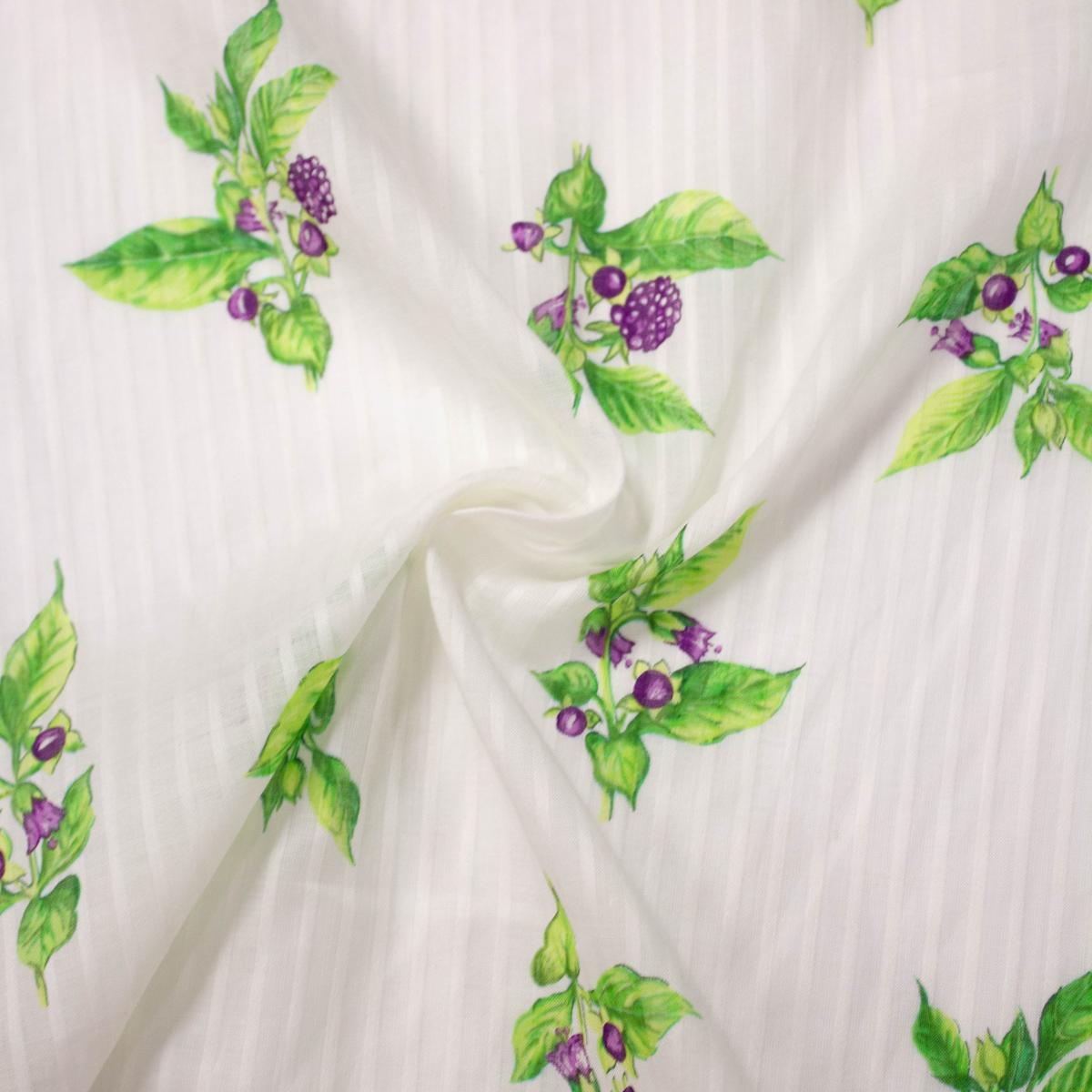 Raed White Striped Floral Cotton Fabric