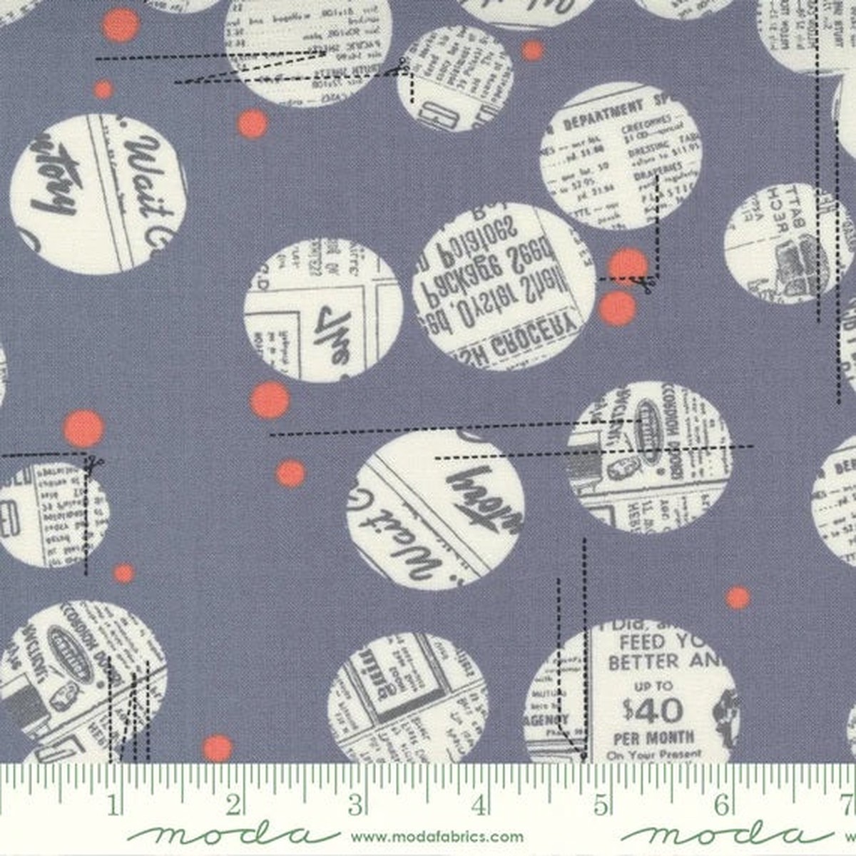Celestial by Zen Chic for Moda Fabrics: News Dropping Dot Circle Newspaper - Aluminium