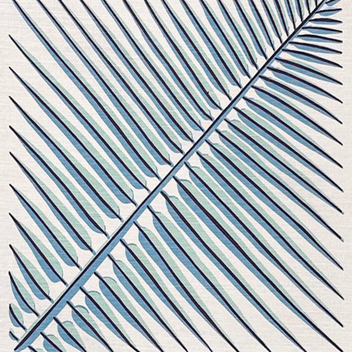 China Seas Fabric: Bahama Palm - Custom Purple / Dark Aqua / Light Aqua on White Belgian Linen / Cotton