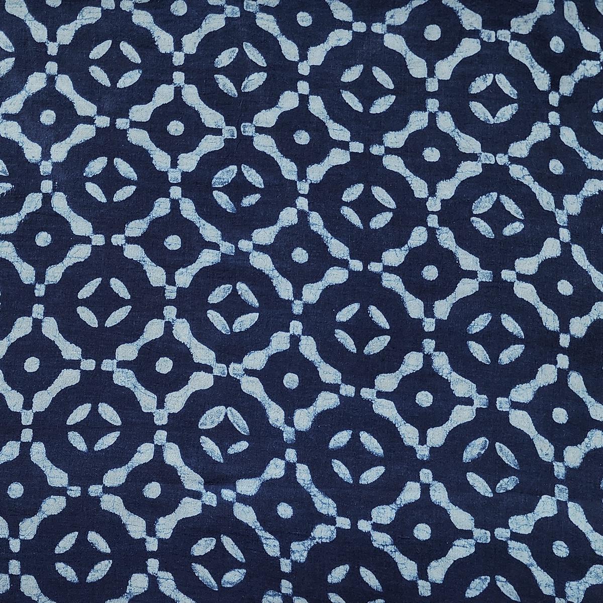 Pure Cotton Akola Indigo With White Joint Intricate Design Hand Block Print Fabric