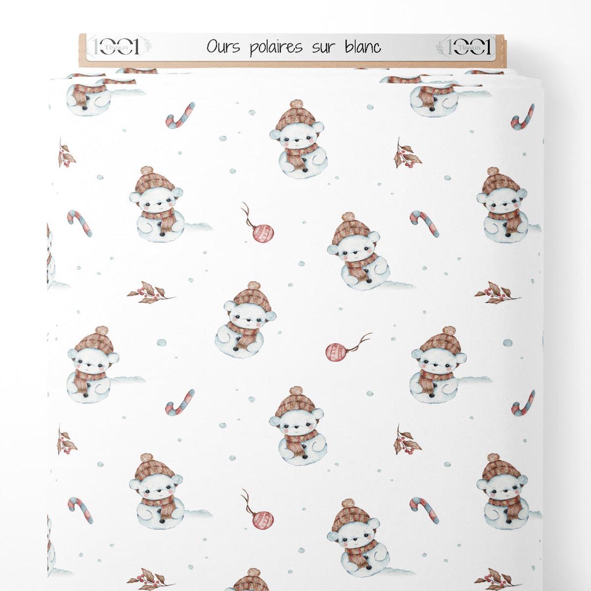 Tissu - Ours polaires sur blanc