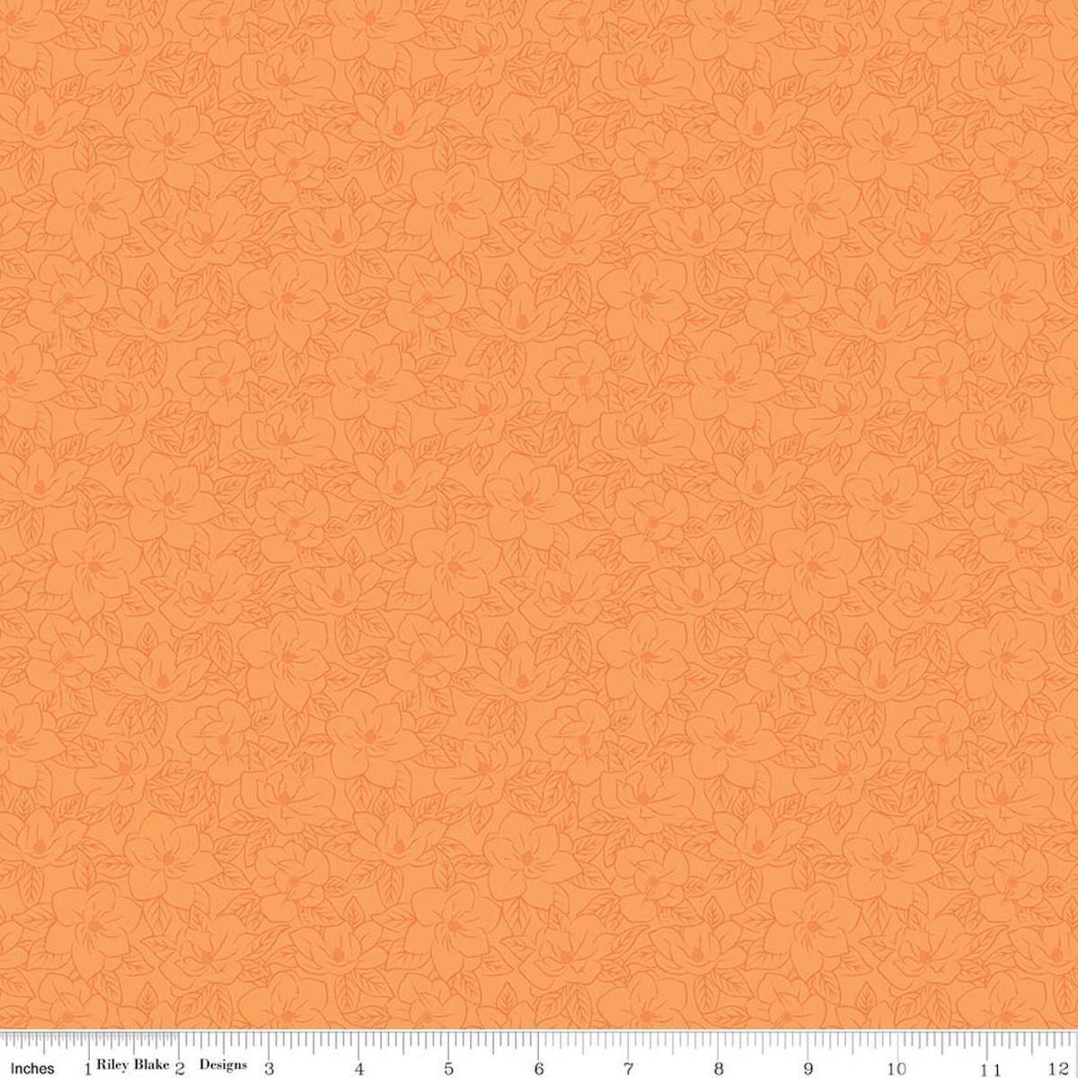 Southern Charm Magnolia Tonal Orange Floral Fabric - C17445 - Riley Blake Quilting Cotton Fabric