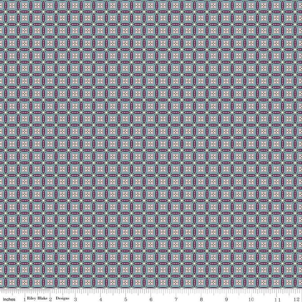 Juju's Petals Mosaic Teal Cotton 43"/44" Fabric Per Yard