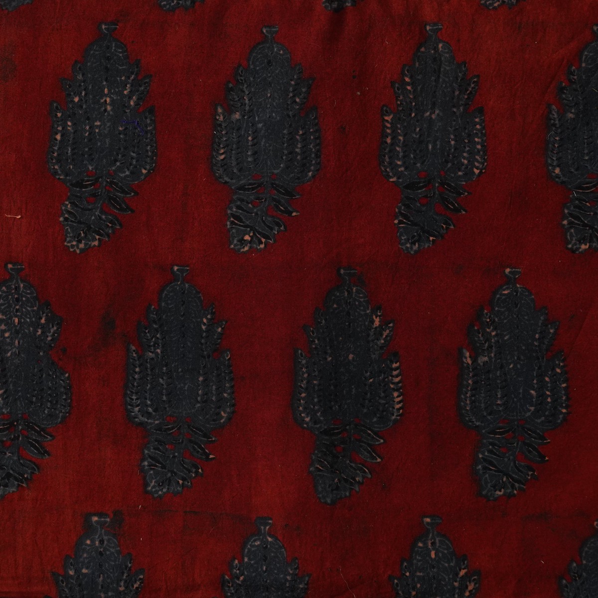 Pure Cotton Ajrak Rust Red And Blue Rust Flower Motif Hand Block Print Fabric