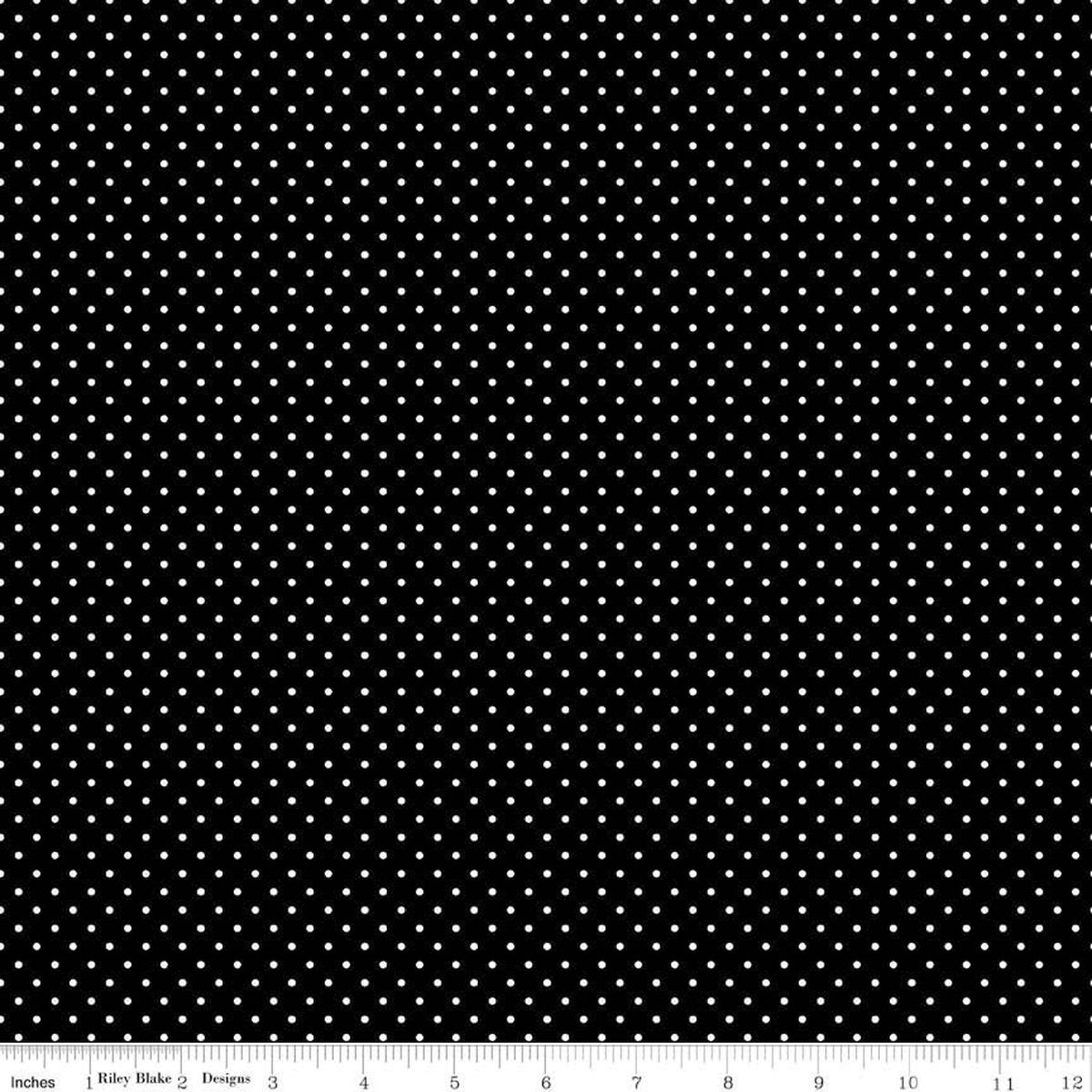 SALE White on Black Flat Swiss Dots - Riley Blake Designs - Black & White Polka Dot - Quilting Cotton Fabric