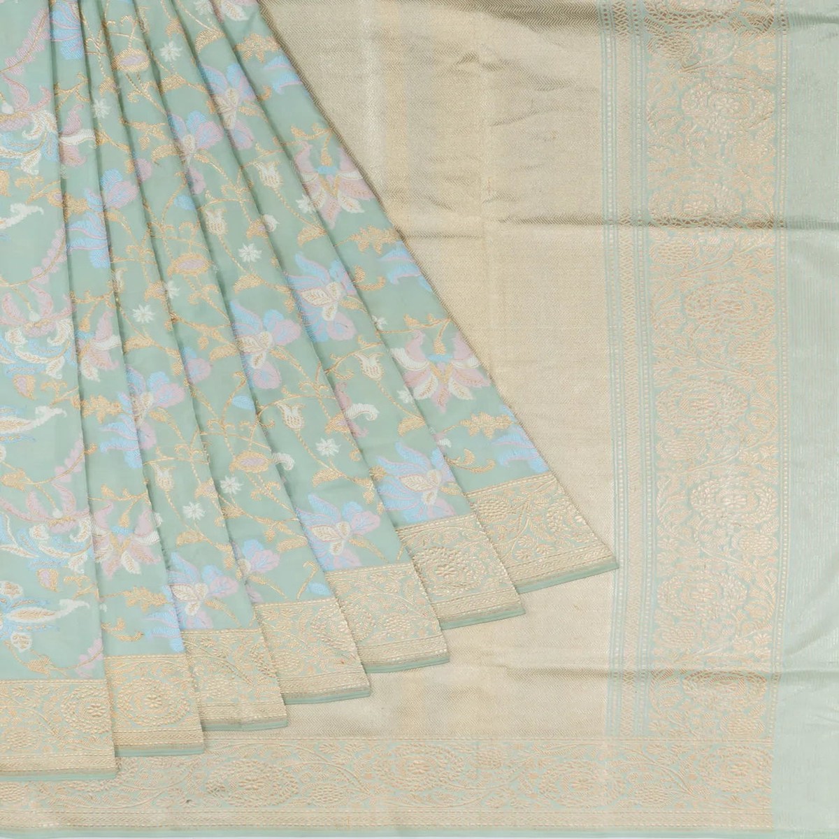 Banarasi Silk Meenakari Kadwa Jaal Pista Green Saree