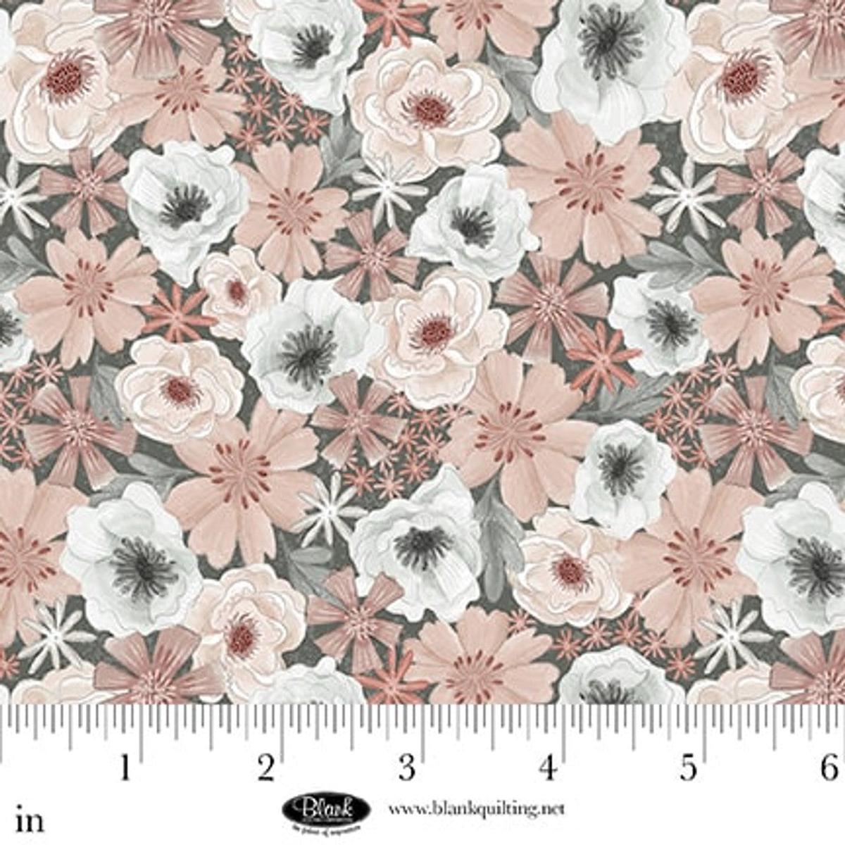 Dusty Rose Packed Flowers Petals & Pewter Cotton 44"/45" Fabric Per Yard