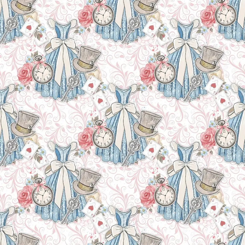 Watercolor Alice in Wonderland Pattern #7 Fabric