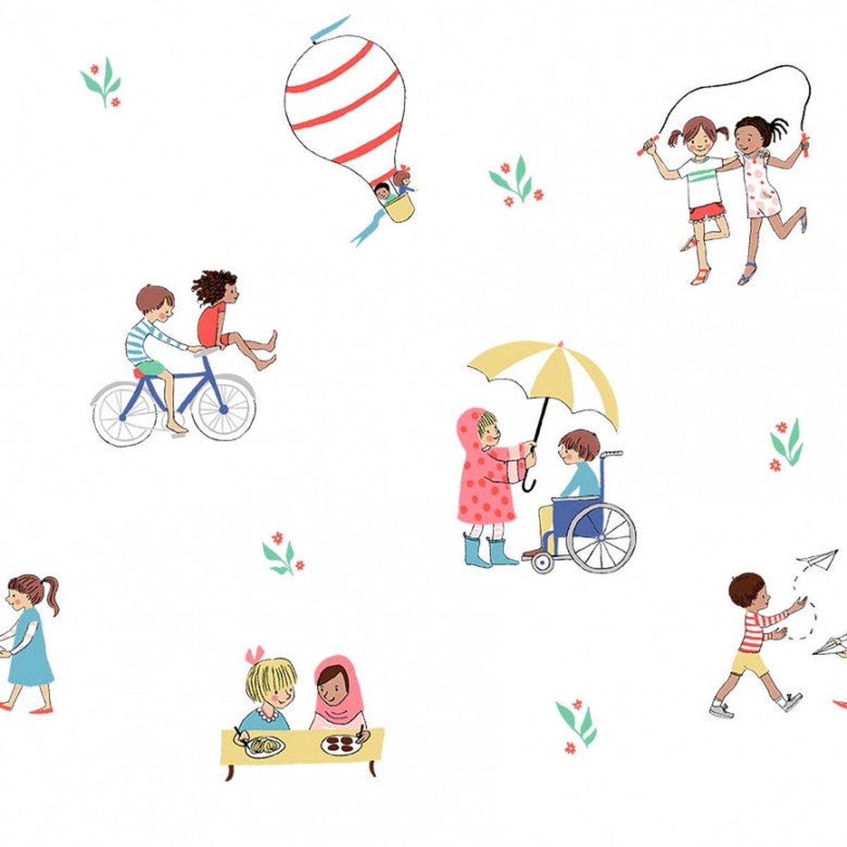 SALE Wonderful World Be a Friend DH9376 Soft White - Michael Miller Fabrics - Images of Children - Quilting Cotton Fabric