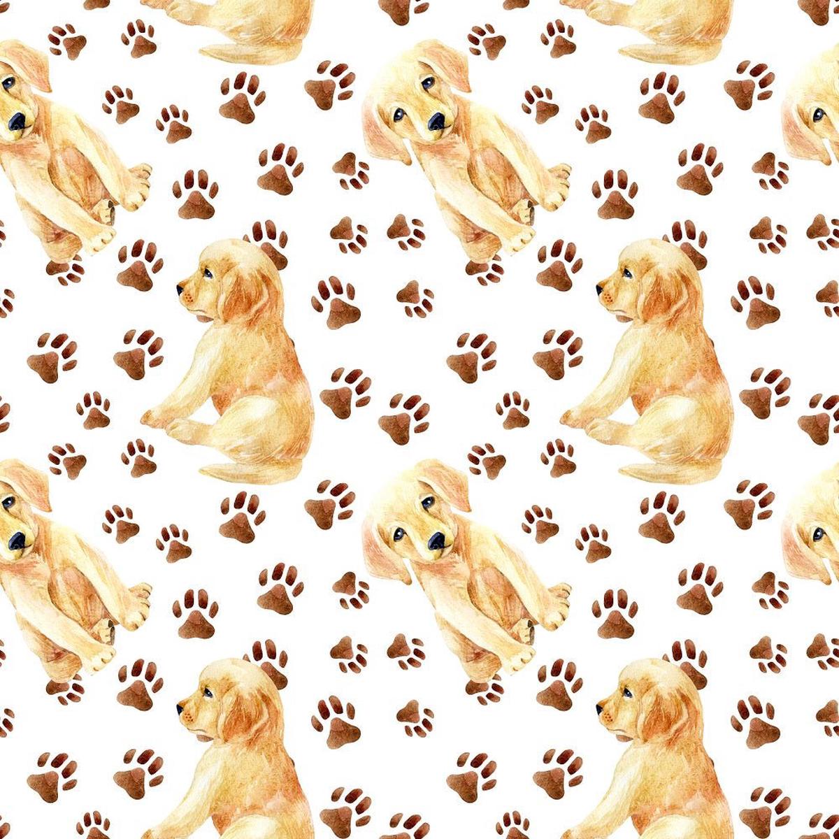 Watercolor Labrador Retriever Puppy Paw Prints Fabric